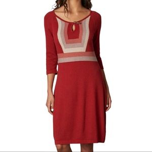 PRANA Yarrah Red Long Sleeve Keyhole Midi Dress L Large